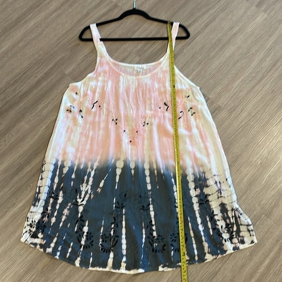 Daisy Island Wonens Swing Dress XL Pink & Grey Tie Dye Floral Embroidered Boho - Picture 12 of 13